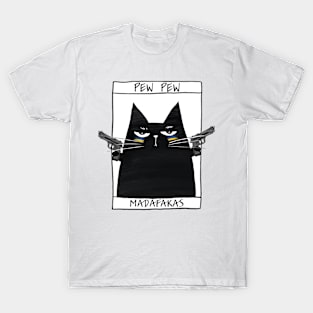 Funny black cat and inscription "Pew pew" T-Shirt